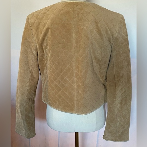 Vintage Suede Leather w/gold piping trim quilted look women's jacket Size 8 - Picture 5 of 9
